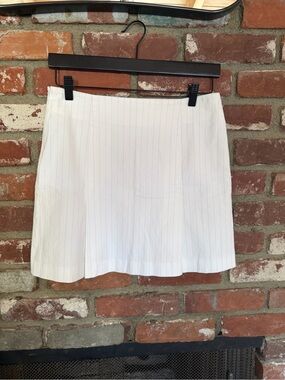 Theory White Mini Skirt with Thin Blue Pinstripes